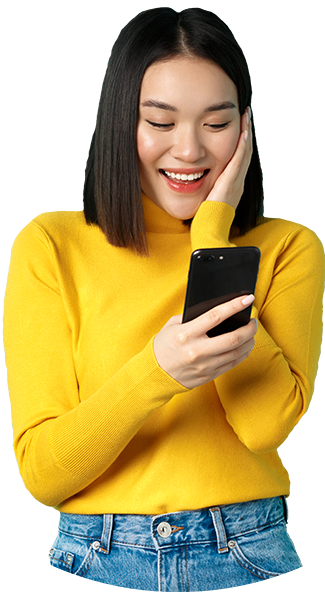 happy asian women reading message on phone from ThePumu Media